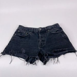 Free People We the Free Mid Rise Distressed black cut off shorts size 27